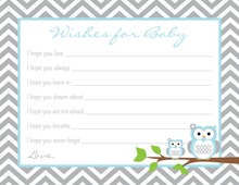 Powder Blue Adorable Hoot Baby Wish Cards