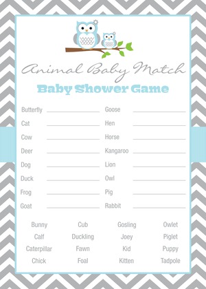 Blue Owl Chevron Baby Shower Fill-in Invites