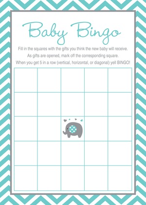 Pink Chevron Elephant Baby Shower Bingo Game
