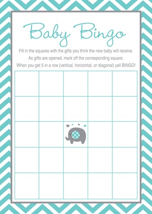 Mint Chevron Elephant Baby Shower Bingo Game