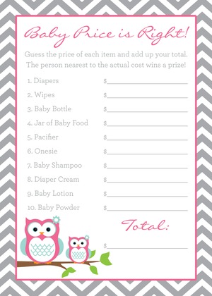 Deep Yellow Adorable Hoot Baby Shower Price Game