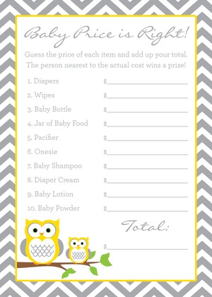 Yellow Grey Chevron Owls Advice Cards