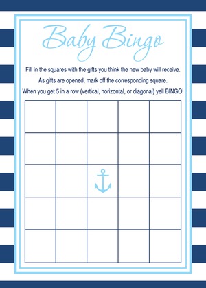 Navy Stripes Anchor Hot Pink Baby Bingo Game