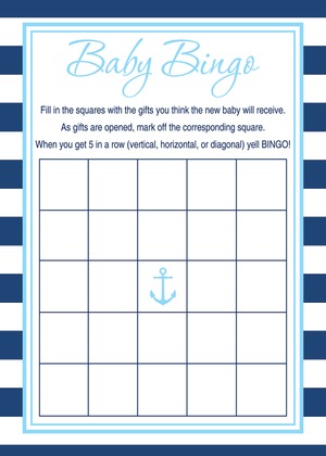 Navy Stripes Anchor Light Blue Baby Wish Cards