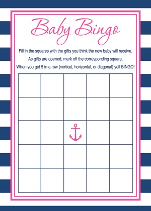 Navy Stripes Anchor Gold Baby Shower Bingo Game