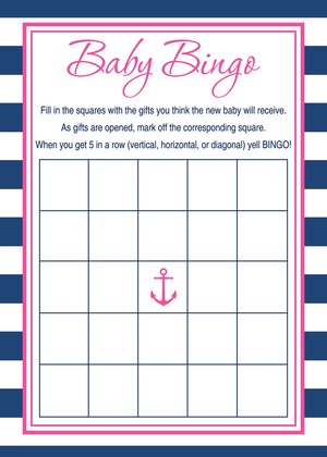 Navy Stripes Pink Anchor Baby Prediction Cards