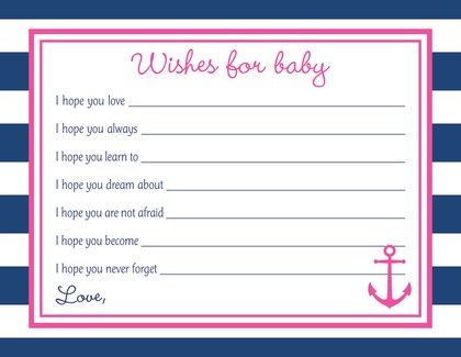 Navy Stripes Anchor Hot Pink Baby Bingo Game