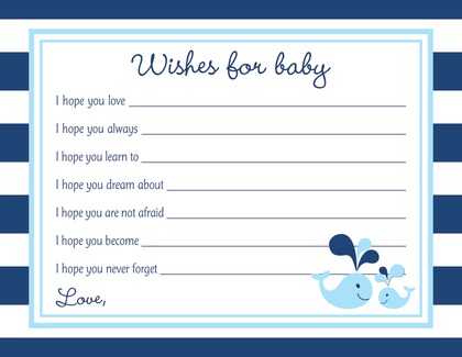 Pink Whale Splash Baby Shower Wish Cards