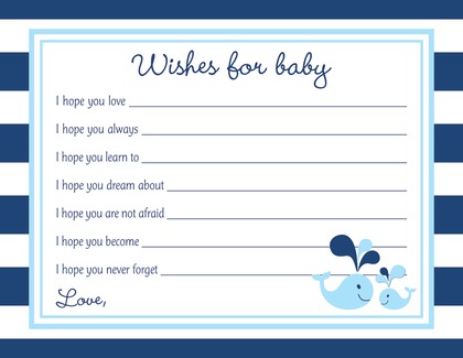 Blue Whale Splash Baby Shower Bingo Cards