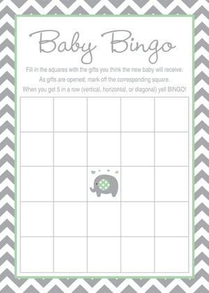 Blue Chevron Elephant Baby Shower Bingo Game
