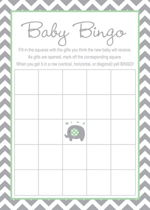 Lavender Chevron Elephant Baby Bingo