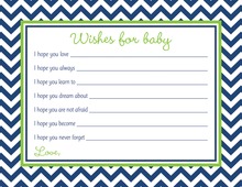 Navy Chevron Green Border Baby Wish Cards