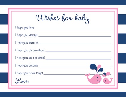 Pink Whale Splash Baby Shower Bingo Cards