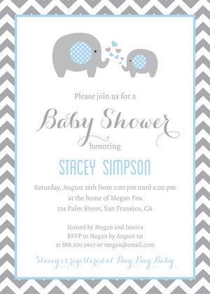 Blue Chevron Elephant Baby Wish Cards