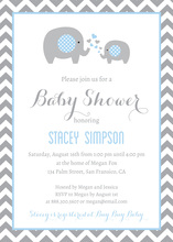 Blue Elephants Baby Shower Chevrons Invitation