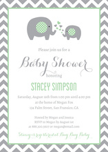 Mint Elephants Baby Shower Chevrons Invitation