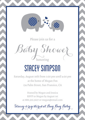 Yellow Elephants Baby Shower Chevrons Invitation