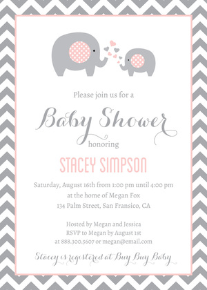 Navy Elephants Baby Shower Chevrons Invitation