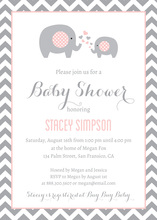 Pink Elephants Baby Shower Chevrons Invitation