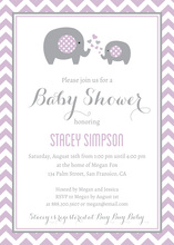 Lavender Elephants Baby Shower Chevrons Invitation