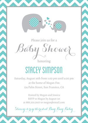 Lavender Elephants Baby Shower Chevrons Invitation