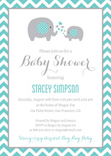 Teal Elephants Baby Shower Chevrons Invitation