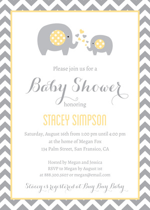 Blue Elephants Baby Shower Chevrons Invitation