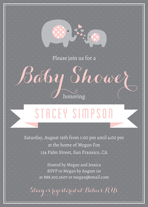 Lavender Elephants Baby Shower Polka Dots Invitation