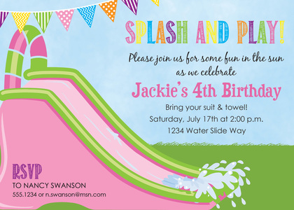 Boys Water Slide Birthday Party Invitations