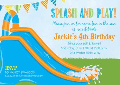 Girls Water Slide Birthday Party Invitations