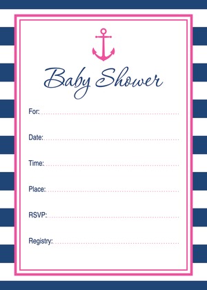 Navy Stripes Anchor Hot Pink Baby Bingo Game