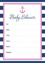 Hot Pink Nautical Baby Shower Fill-in Invitations