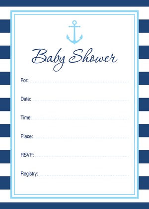 Navy Stripes Anchor Light Blue Baby Wish Cards