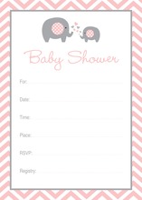 Pink Elephants Baby Shower Invitation