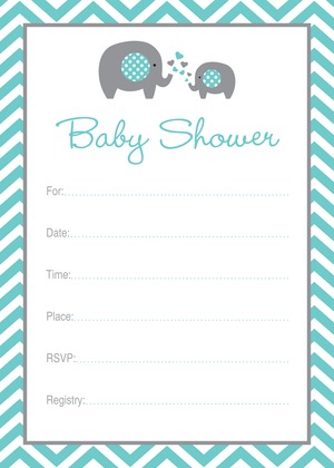 Teal Elephants Baby Shower Chevrons Invitation