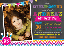 Bright Chevron Bowling Girl Photo Cards