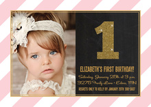 Gold Pink Glitter Photo Birthday Invitations