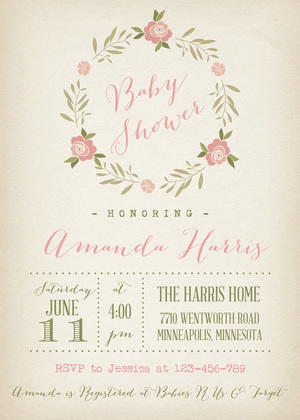 Rose Wreath Soft Pink Baby Shower Invitations