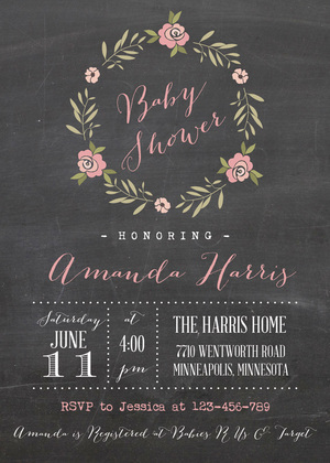 Rose Wreath Soft Pink Baby Shower Invitations