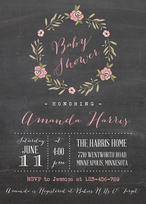 Rose Wreath Modern Baby Shower Invitations