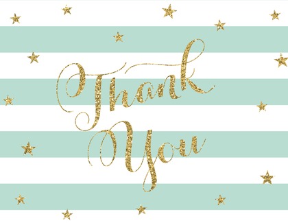 Mint Stripes Gold Glitter Thank You Cards