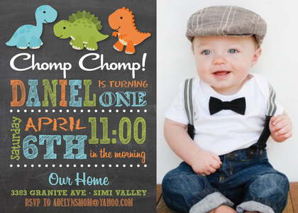 Multicolored Stripes Dinosaurs Fill-in Invitations