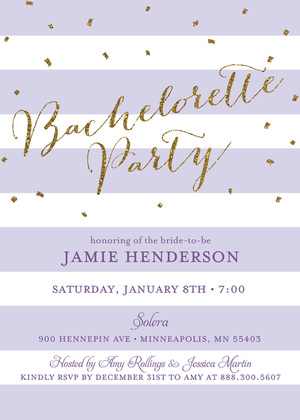Pink Stripes Gold Glitter Bachelorette Invitations