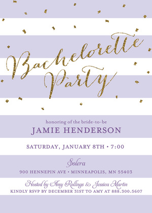 Black Stripes Gold Glitter Bachelorette Party Invitations