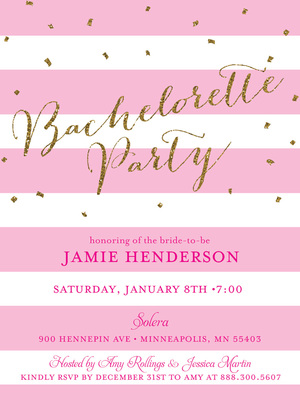 Black Stripes Gold Glitter Bachelorette Party Invitations