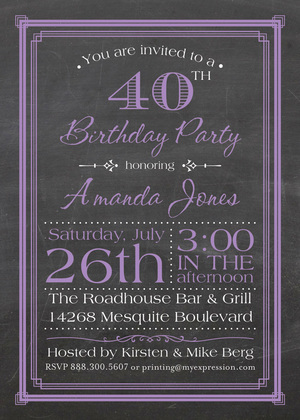 Pink Deco Borders Chalkboard Birthday Invitations