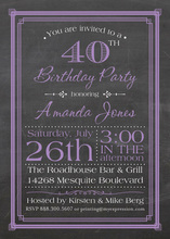 Purple Deco Borders Chalkboard Birthday Invitations