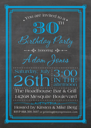 Green Deco Borders Chalkboard Birthday Invitations