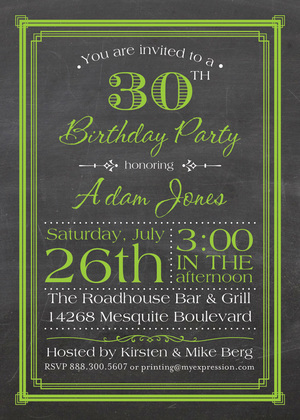 Purple Deco Borders Chalkboard Birthday Invitations