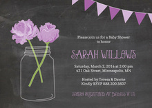 Mason Jar Purple Flowers In Chalkboard Wedding Invite
